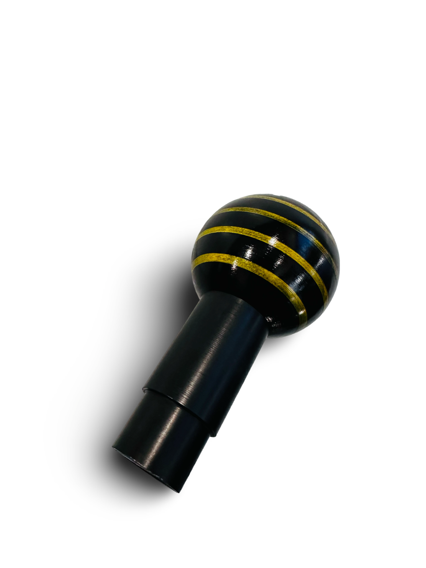 Bespoke Wood Engraved 5 Speed Gearshift Knob. Only one available…Black Anodized / Yellow Striped. Gorgeous!