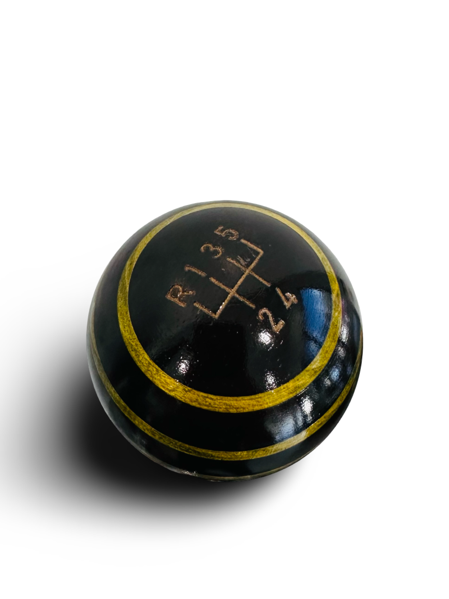 Bespoke Wood Engraved 5 Speed Gearshift Knob. Only one available…Black Anodized / Yellow Striped. Gorgeous!