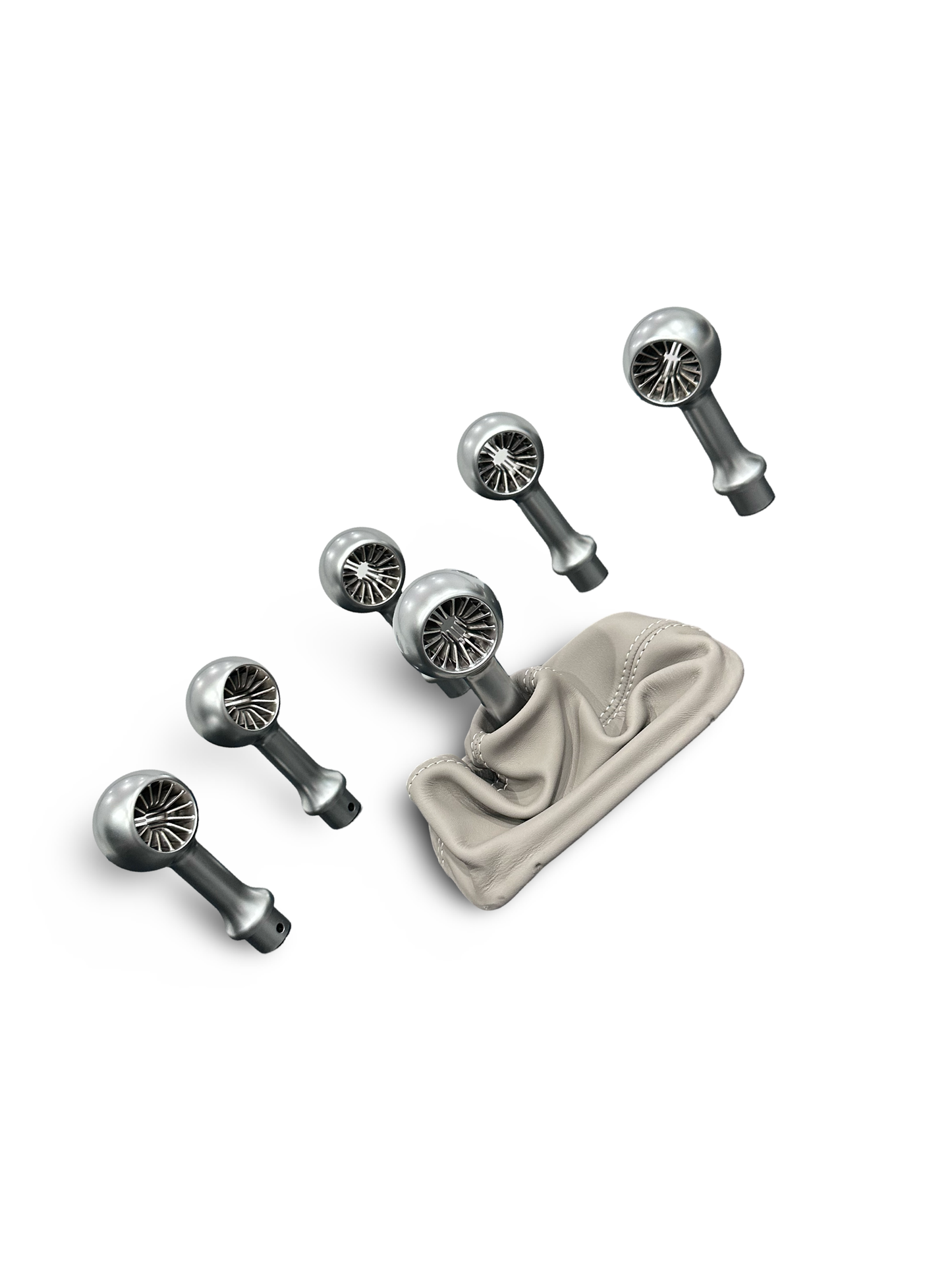 Exquisite Bespoke Supersport Turbine-Style Aluminum Gearshift Knob, Elegantly Finished with a Satin Nickel Coating. Only 5 Available.
